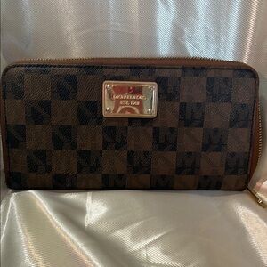 Michael Kors Brown Large Checkered Wallet